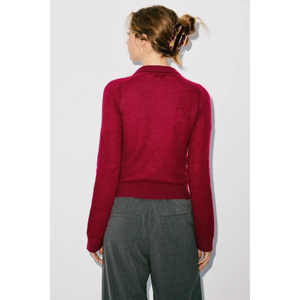 Naadam The Collection Wool Cashmere Polo Sweater Berry Red Womens Large L - Picture 2 of 6